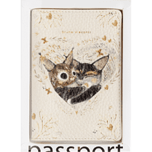 Обложка для паспорта "Love me. Котики приносят счастье", кожзам., бежевый