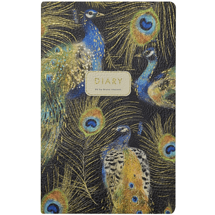 Ежедневник недатированный "Flora. Павлины", А5, 256 страниц, зеленый, синий