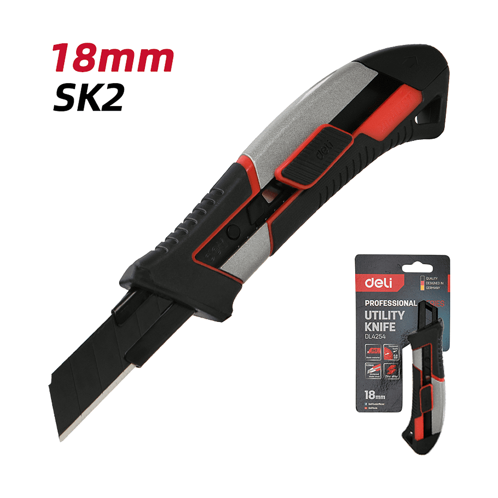 Нож строительный Deli YS DL4254, 18 мм, прорезиненная рукоятка, серебристый, черный - 7