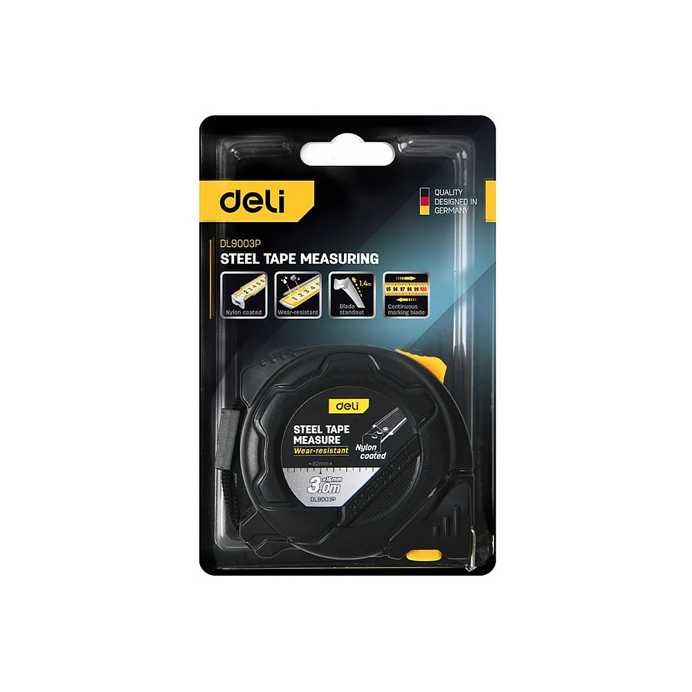 Рулетка Deli YS EDL9003P, 3 м х 16 мм, желтый, черный - 8