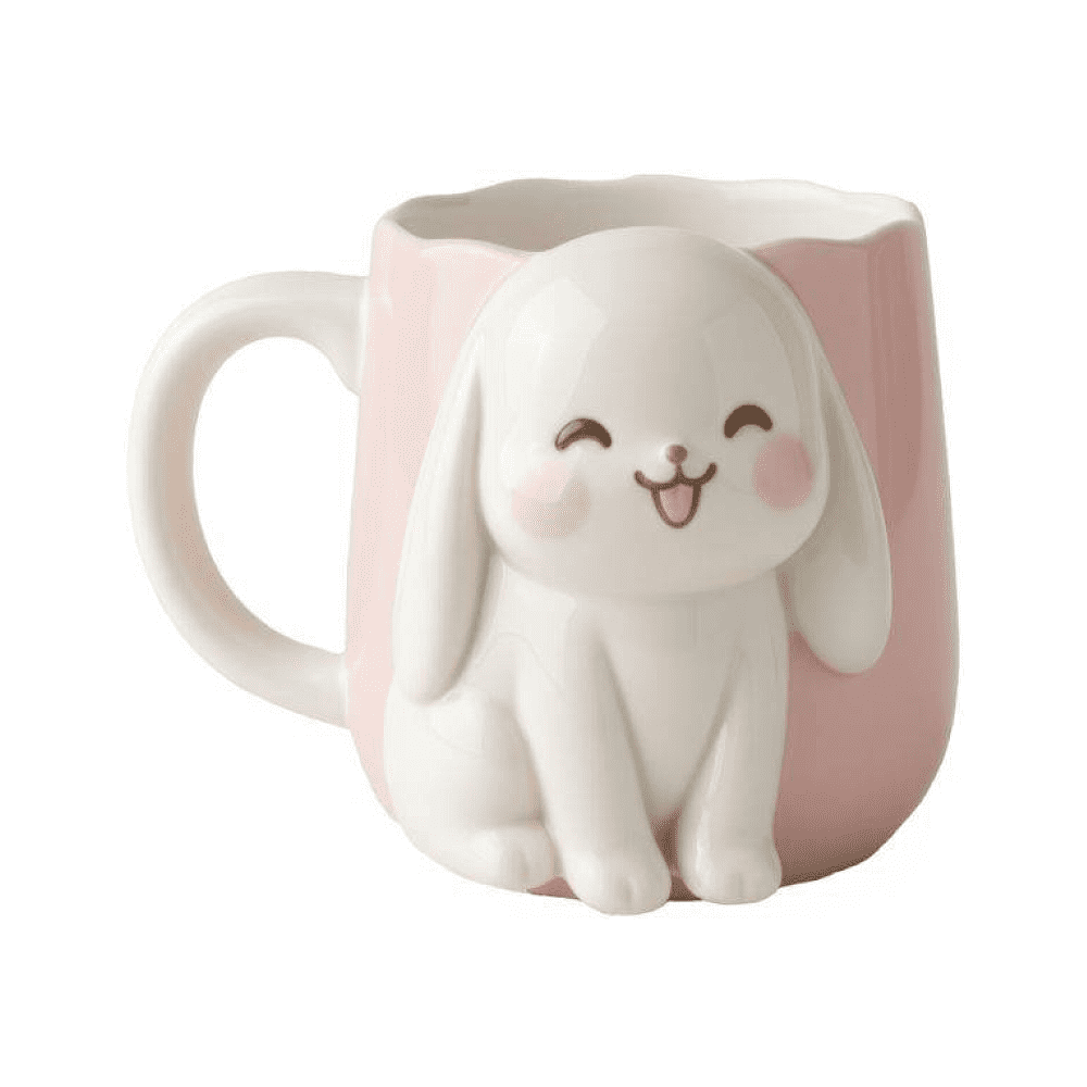 Кружка керамическая "Улыбающийся зайка", 400 мл, розовая
