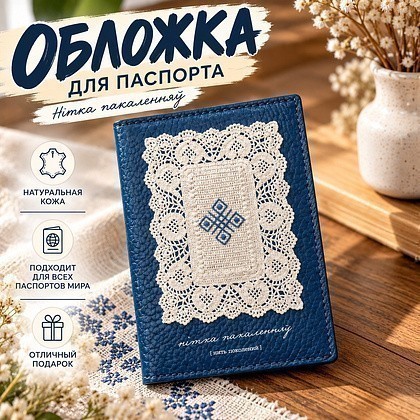 Обложка для паспорта "Нiтка пакаленняў", натуральная кожа, разноцветный