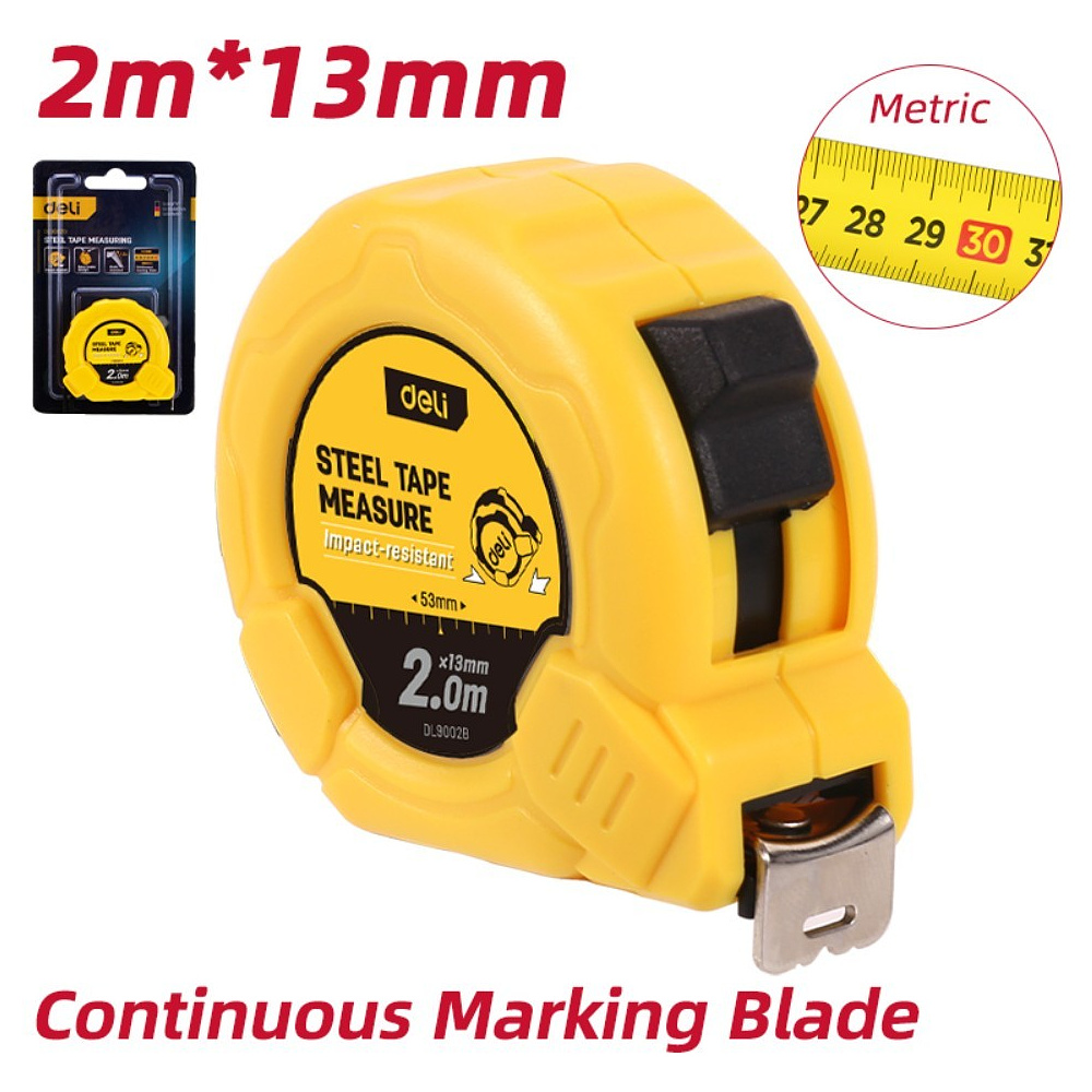 Рулетка Deli YS EDL9025B, 2 м х 13 мм, желтый, черный - 2