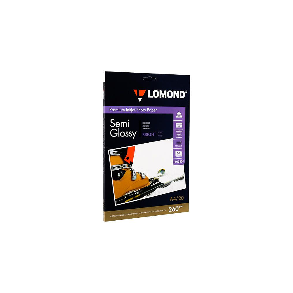 Фотобумага полуглянцевая тепло-белая для струйной фотопечати "Lomond", A4, 20 листов, 260 г/м2