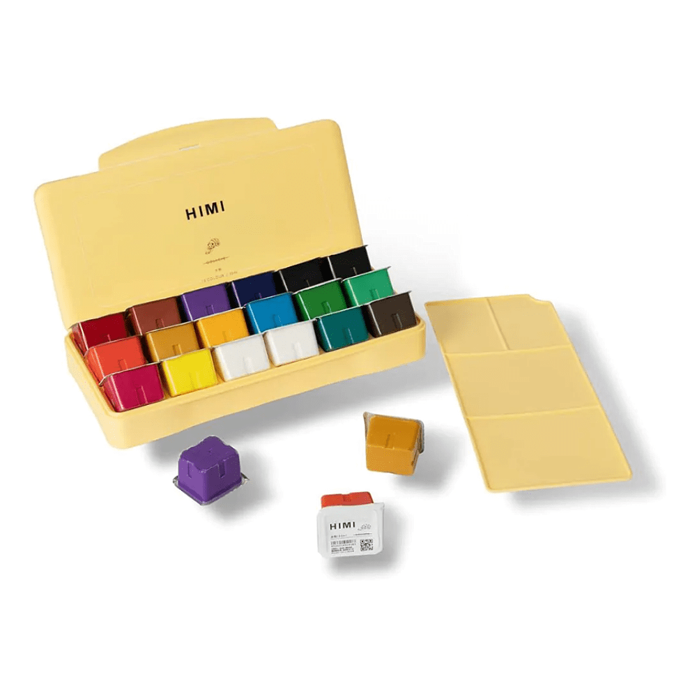 Гуашь "Himi Miya Jelly Cup", 18 цветов, 30 мл, ассорти, желтый футляр