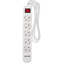 Удлинитель "Standard", 5 розеток, 2 USB, 16А, 1.5 м, белый