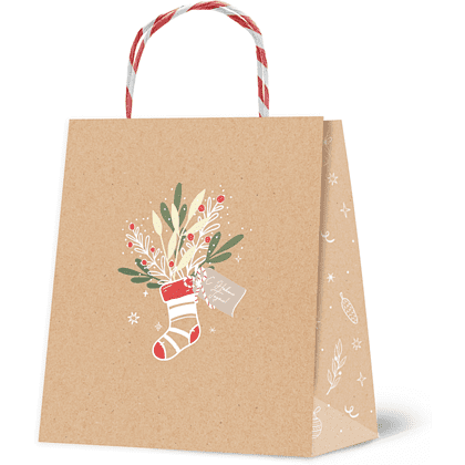 Пакет бумажный подарочный "Christmas Kraft", 16*18*8 см, ассорти - 3