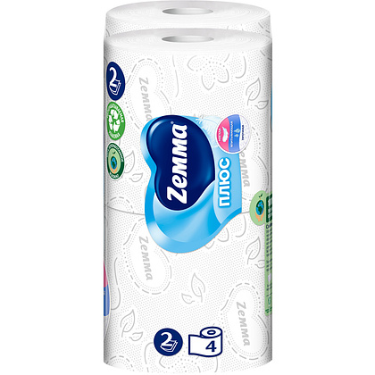 Бумага туалетная Zemma Плюс, 4 рулона, 2 слоя, белый - 3