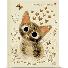 Тетрадь "Love me. Милый котик", A5, 80 листов, клетка, на кольцах, бежевый