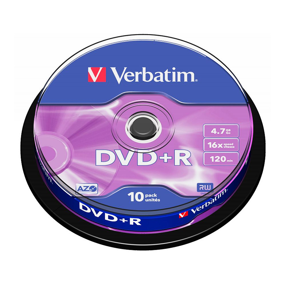 Диск Verbatim на шпинделе,  DVD+R, 4.7 гб, круглый бокс, 10 шт