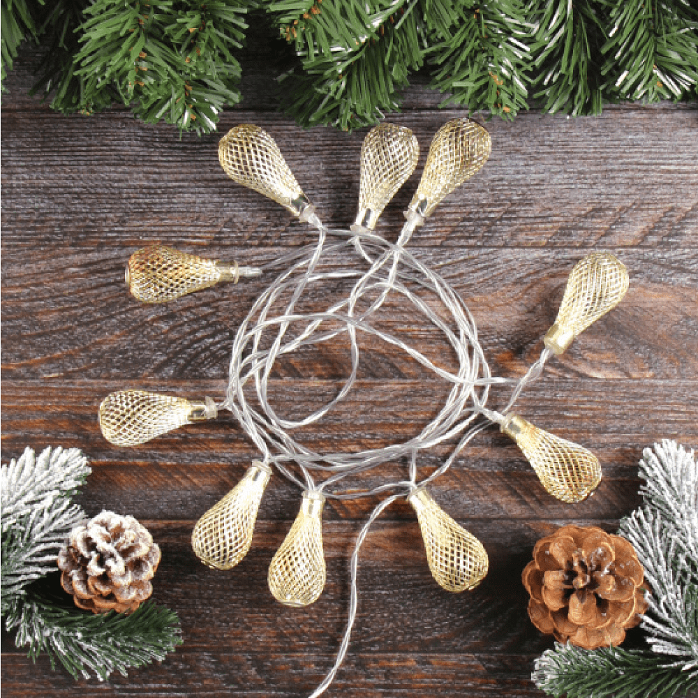 Гирлянда электрическая LED "Нить" с насадками "Ажурная капелька", 2 м, тепло-белый - 4