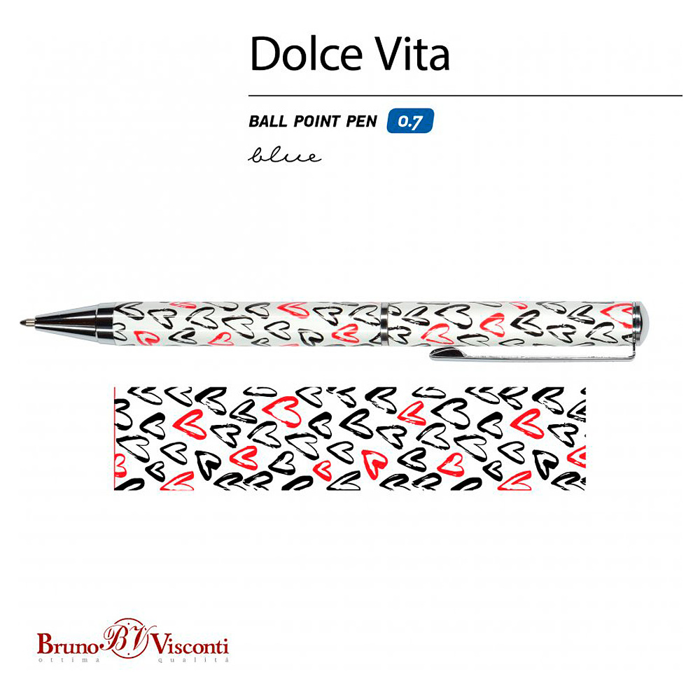 Ручка шариковая автоматическая "Dolce Vita. Сердечки. Красные и черные", 0.7 мм, разноцветный, стерж. синий - 3