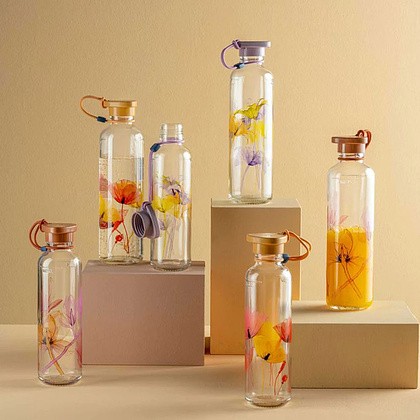 Бутылка для воды "Apricot Flower", стекло, 750 мл, прозрачный, желтый - 3