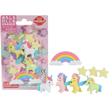 Набор ластиков "IWAKO Unicorn & Pegasus", 6 шт, ассорти