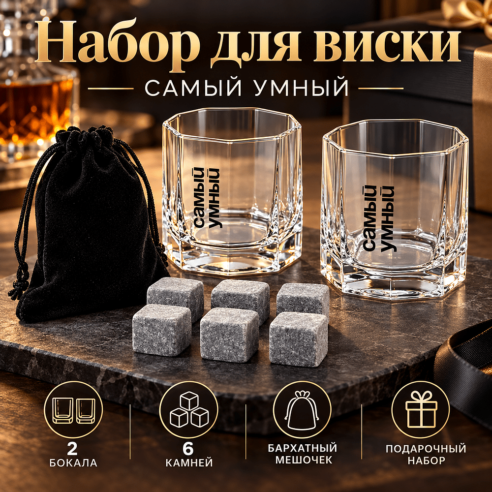Набор для виски "Самый умный", прозрачный, серый