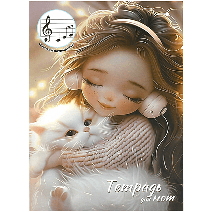 Тетрадь для нот "Девочка в наушниках и котенок", А4, 12 листов