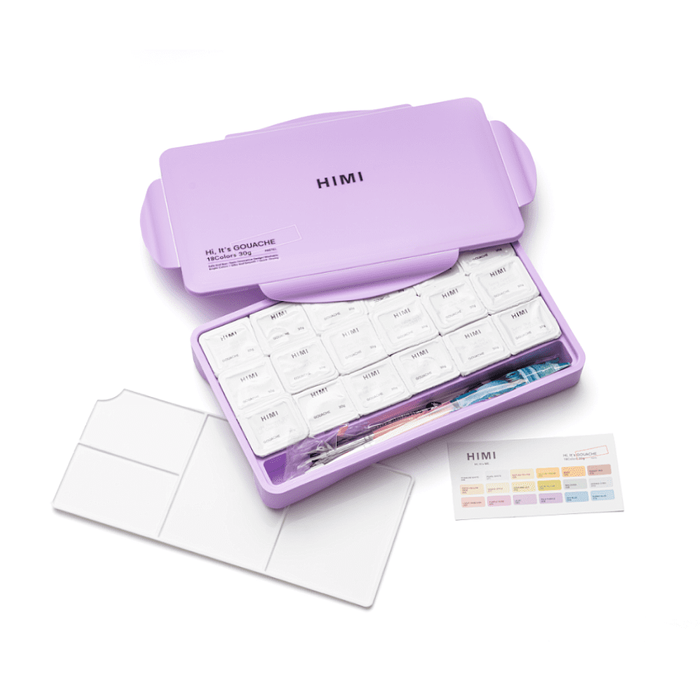 Краски гуашевые "Himi Jelly Cup. Pastel colors", 18 цветов, кювета, фиолетовый футляр - 6