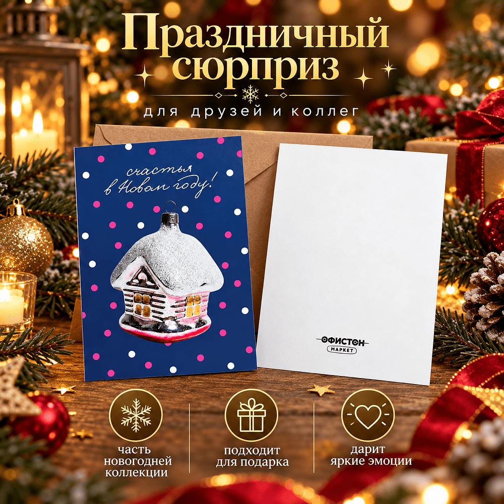 Открытка "Счастья в новом году", 148х105 мм, дизайнерская - 3