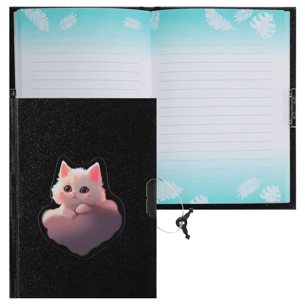 Книга записная "Dream Cat", А6, 110x150 мм, 56 листов, в линейку, с замком, черный