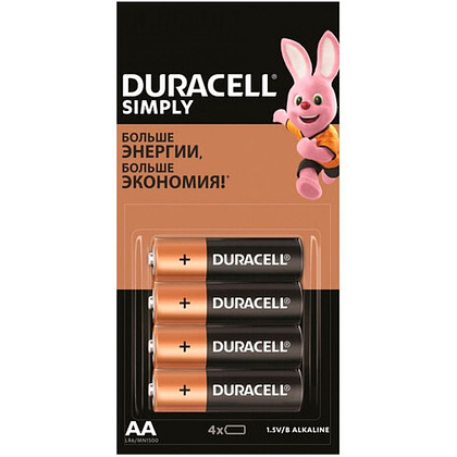 Батарейки алкалиновые Duracell "Simply LR6/MN1500 (AA)", 4 шт