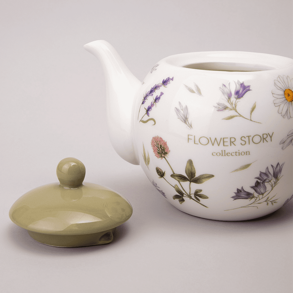 Чайник керамический "Flower story", 900 мл, белый, зеленый - 4