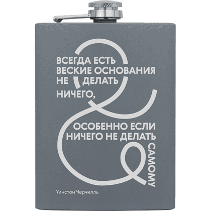 Фляжка "Всегда есть веские основания не делать ничего", Черчилль, металл, 240 мл, серый