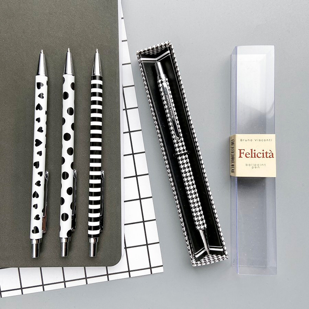 Ручка шариковая автоматическая "Felicita Black&White. Модный паттерн", 0.7 мм, белый, черный, стерж. синий - 6