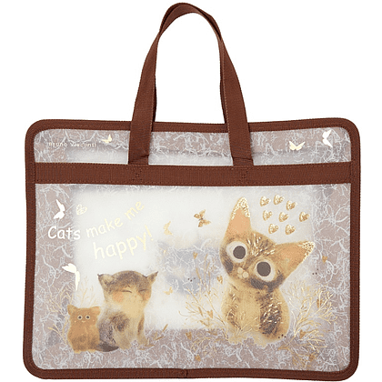 Папка для тетрадей "Love me. Котики приносят счастье", на молнии, коричневый