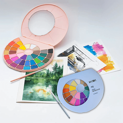 Набор красок акварельных "Himi Miya", 38 цветов, кюветы, розовый футляр - 8