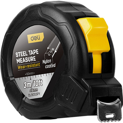 Рулетка Deli YS EDL9003PY, 3 м х 16 мм, нейлоновое покрытие, черный