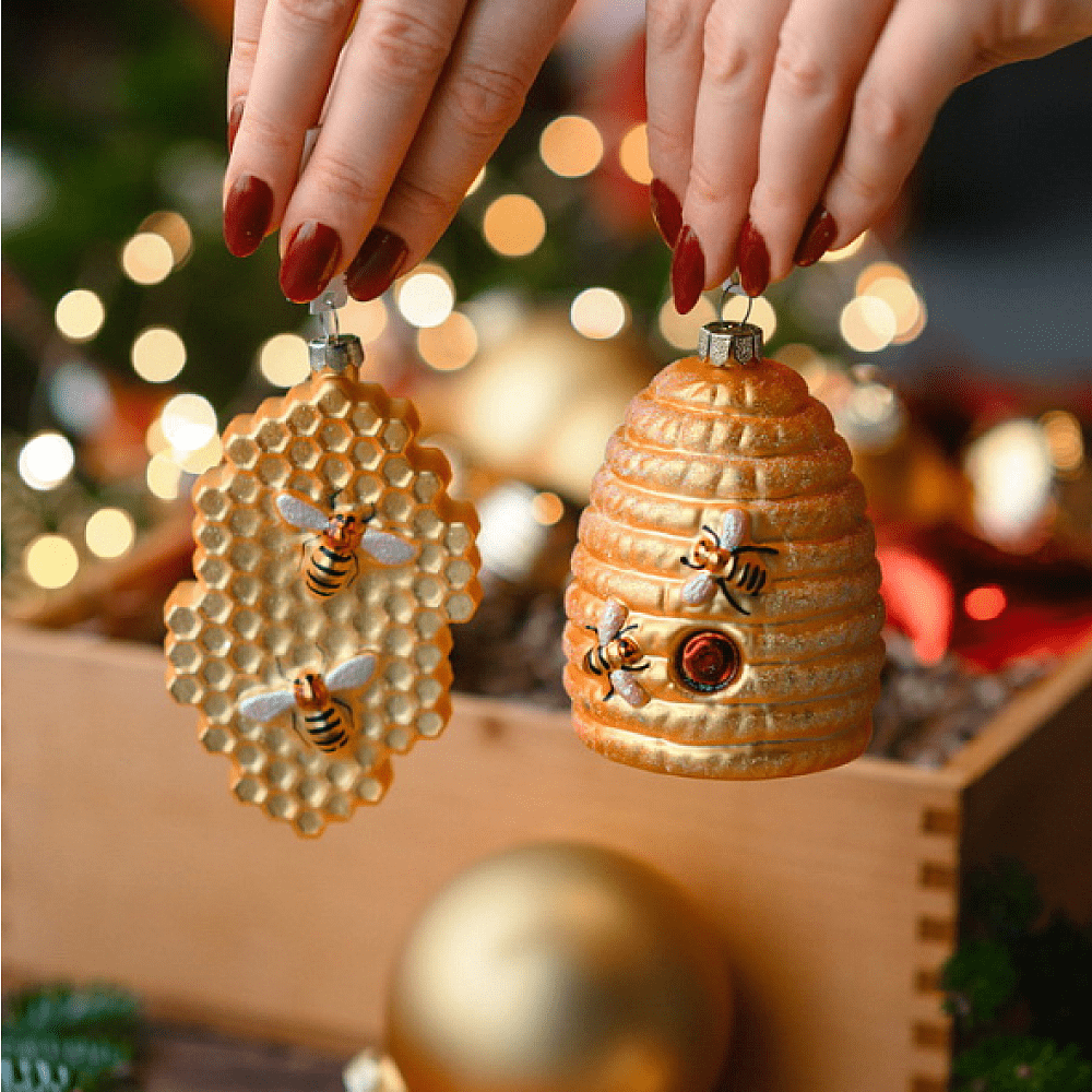 Украшение елочное "Соты", 10 см, стекло, желтый - 2