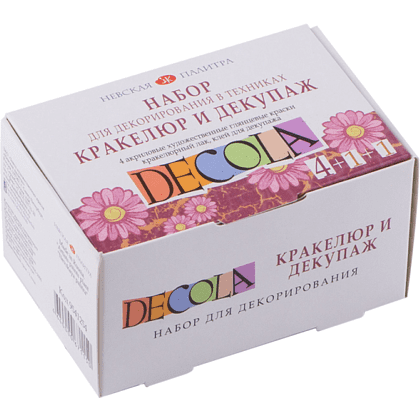 Краска акриловая "Декола", набор 4 цвета, 20 мл, банки, кракелюрный лак и клей для декупажа