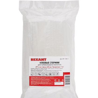 Стержни клеевые REXANT 09-1103, 7.4х200 мм, 10 шт/упак, прозрачный