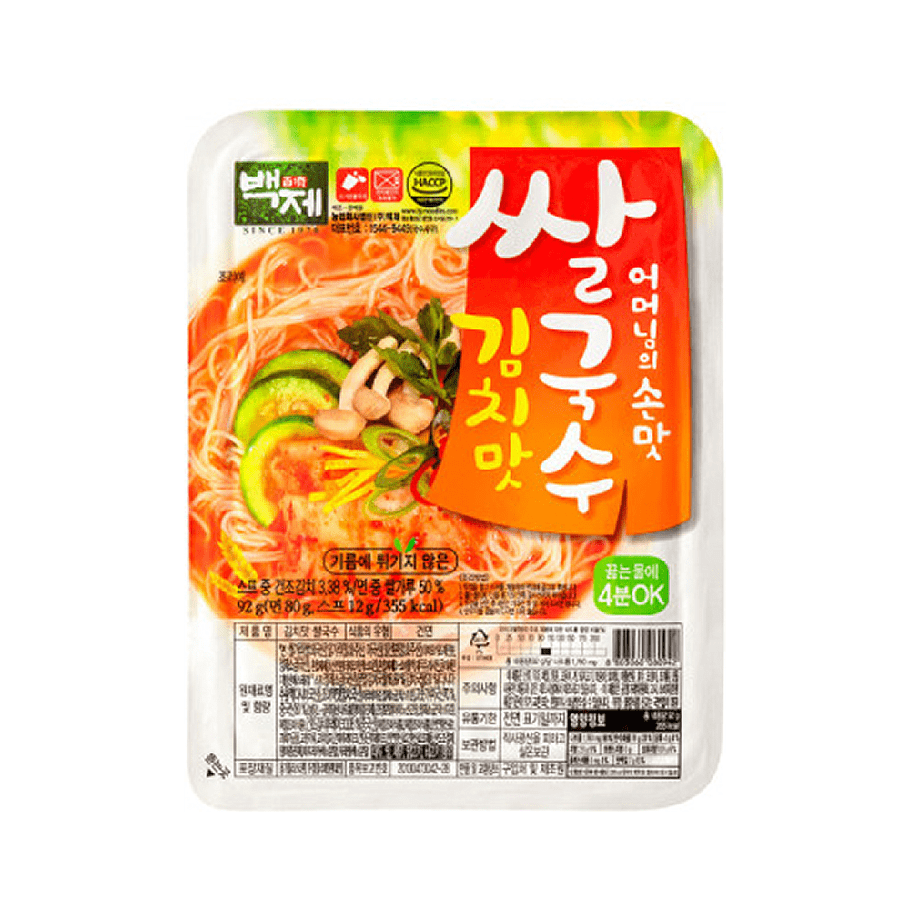 Лапша быстрого приготовления "Baekje" рисовая со вкусом кимчи, 92 гр