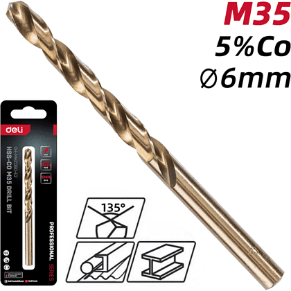Сверло по металлу Deli RS EDH-MHZ060-E2, 6.0 мм, DIN 338, HSCo 5% - 2 Сверло по металлу Deli RS EDH-MHZ060-E2, 6.0 мм, DIN 338, HSCo 5% - 2