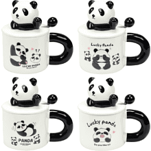 Кружка керамическая "Lucky panda", 370 мл, с крышкой и ложкой, ассорти