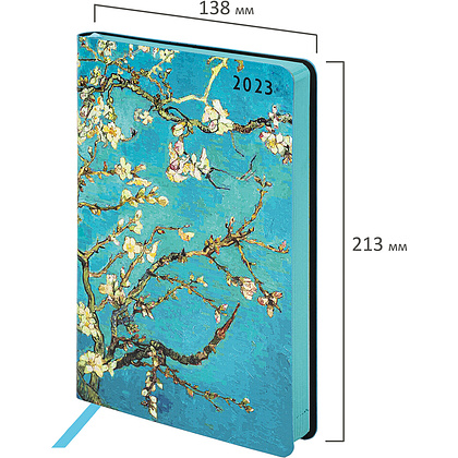 Ежедневник датированный "Цветущий миндаль", А5, 336 страниц, синий, 2023 - 2