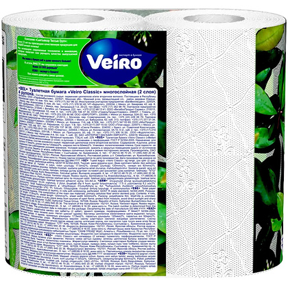 Бумага туалетная "Veiro Classic", 2 слоя, 4 рулона - 4