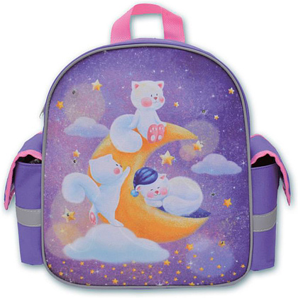 Рюкзак школьный "Кошечки в облаках", фиолетовый