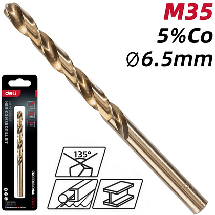 Сверло по металлу Deli RS EDH-MHZ065-E2, 6.5 мм, DIN 338, HSCo 5% - 2 Сверло по металлу Deli RS EDH-MHZ065-E2, 6.5 мм, DIN 338, HSCo 5% - 2