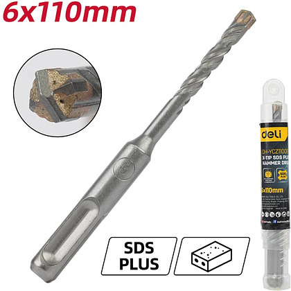 Бур по бетону Deli YS EDH-YCZ11006-E1, 6x110 мм, X-Tip, SDS-PLUS - 2 Бур по бетону Deli YS EDH-YCZ11006-E1, 6x110 мм, X-Tip, SDS-PLUS - 2