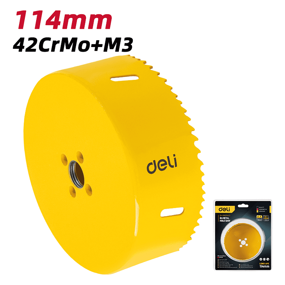Коронка биметаллическая Deli YS EDH-SKK114-E1, 114 х 38 мм, М14 - 3 Коронка биметаллическая Deli YS EDH-SKK114-E1, 114 х 38 мм, М14 - 3