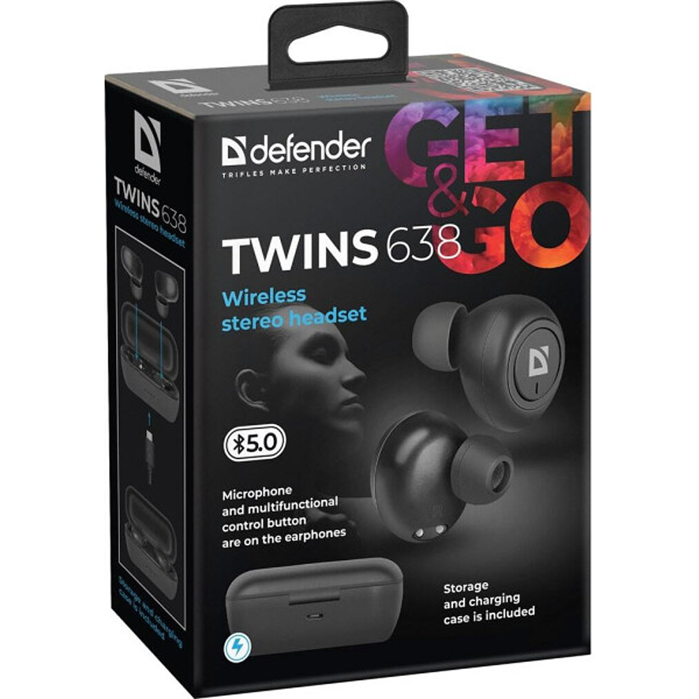 Наушники беспроводные Defender "Twins 638", Bluetooth, черный - 5