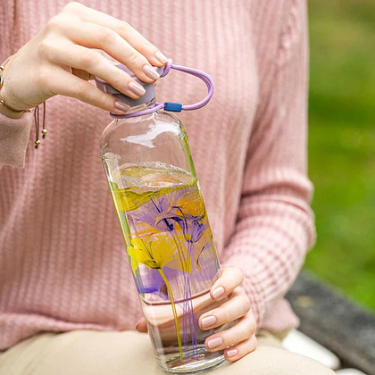 Бутылка для воды "Lilac Flower", стекло, 750 мл, прозрачный, сиреневый - 6