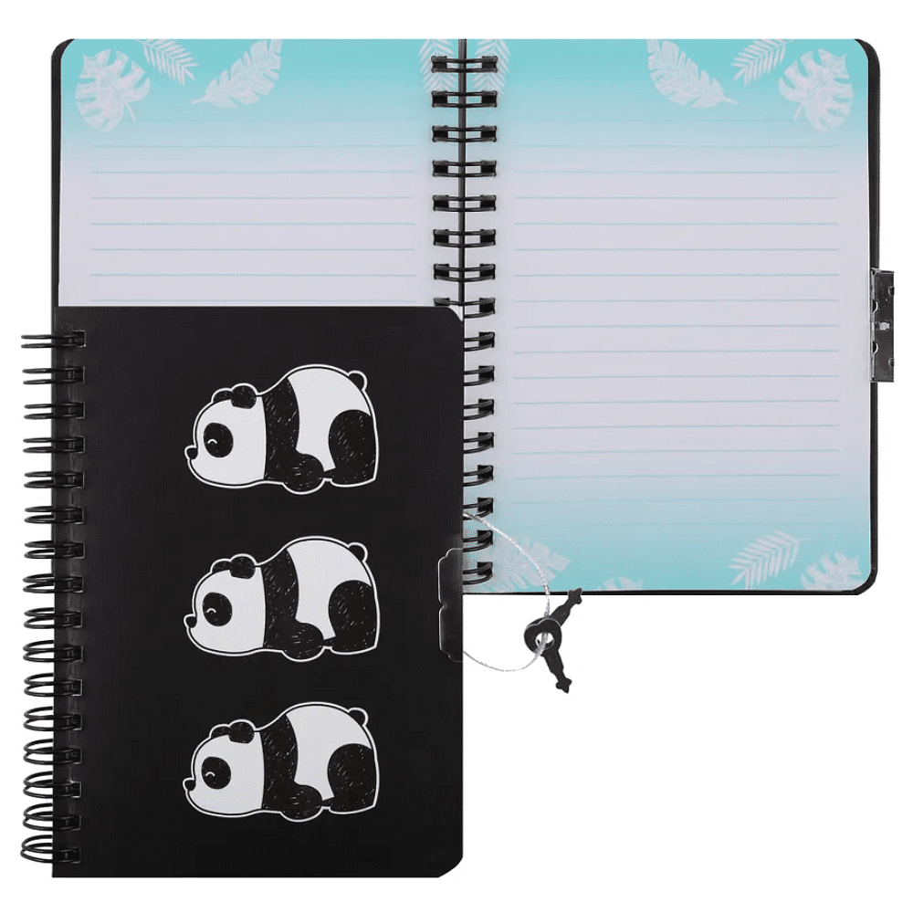 Книга записная "Panda", А6, 105x145 мм, 60 листов, в линейку, с замком, черный