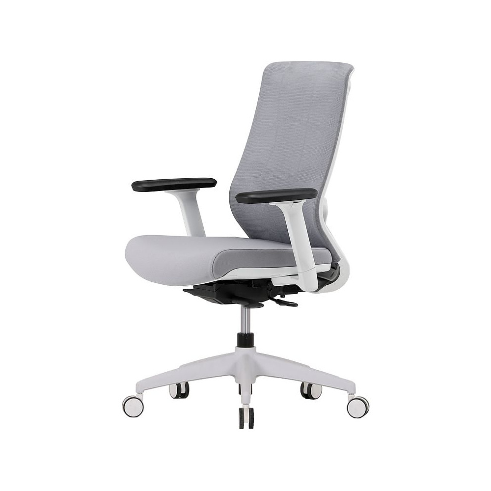 Кресло для руководителя Nature II, каркас белый, ткань серая,3D подлокотники, слайдер