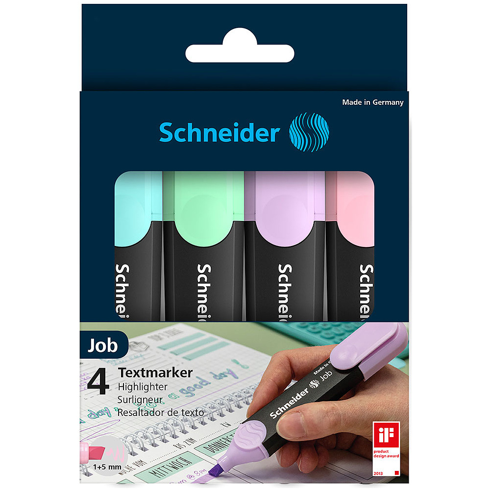 Набор маркеров текстовых "Schneider Job", 4 шт, пастельное ассорти - 3