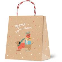 Пакет бумажный подарочный "Christmas Kraft", 16*18*8 см, ассорти