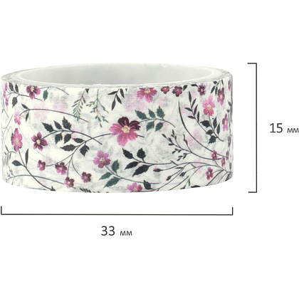 Клейкая лента "Цветочный микс", 15x3 мм/м, ассорти - 5