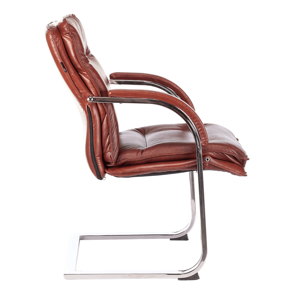 Кресло на полозьях "Бюрократ T-9927SL-LOW-V", натуральная кожа, светло-коричневый, металл хром - 3